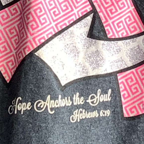 COUTURE Hope Anchors the Soul Hebrews 6:19 Pink Breast Cancer Ribbon Tee Shirt - Picture 6 of 9